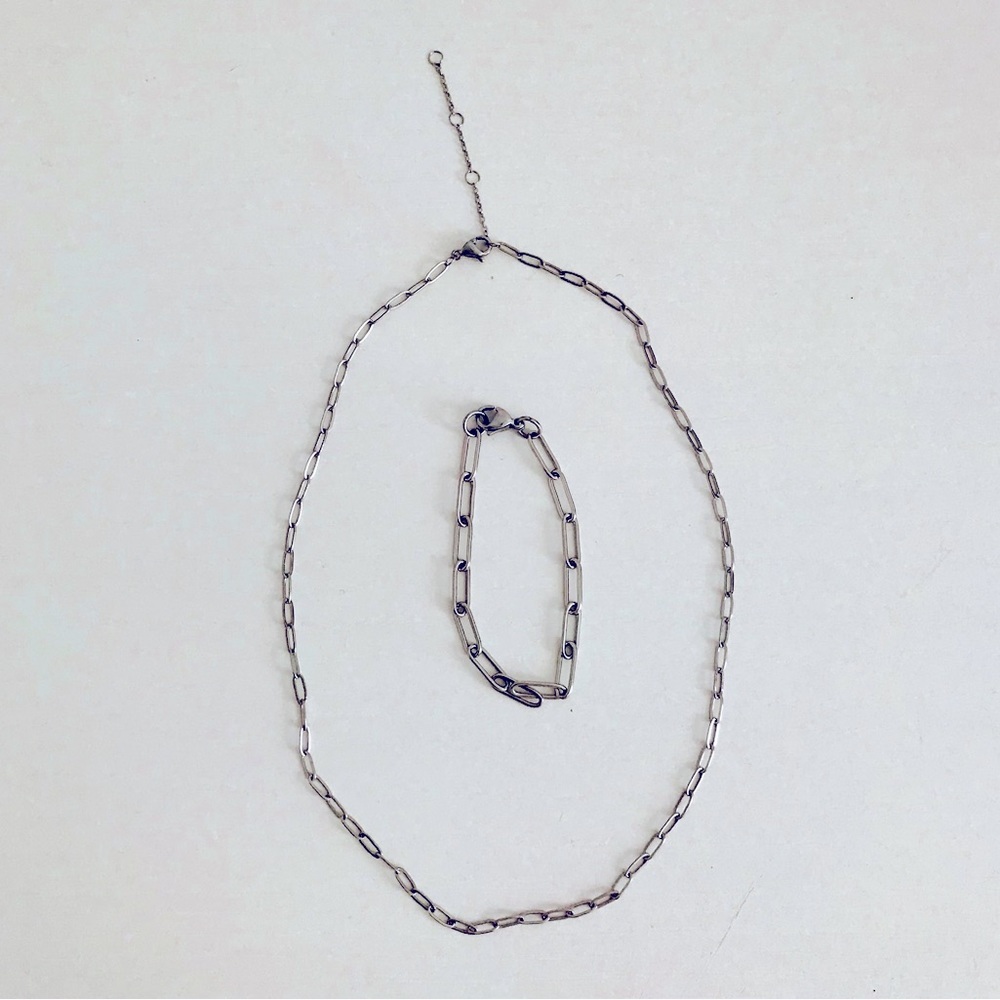 Sterling Silver Paperclip Link Chain and Bracelet Set